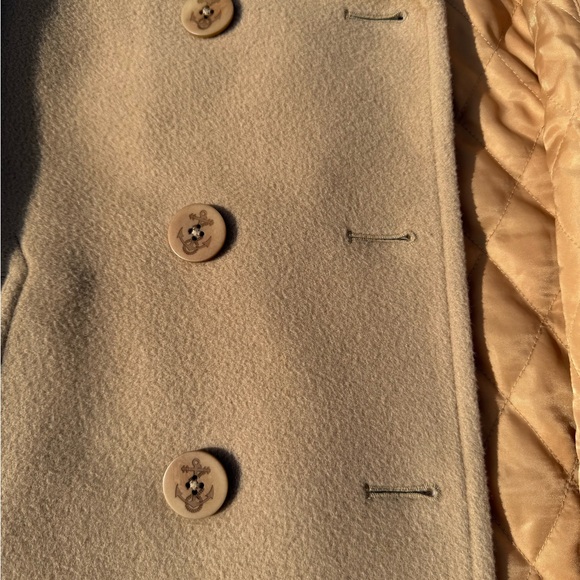 L.L. Bean Camel Wool Peacoat Double Breasted Anchor Button Coat - Picture 10 of 11